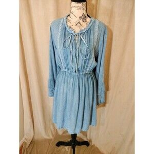 Seven Islands Women's Blue Denim Long Sleeved Tie Neck Dress. Size XL